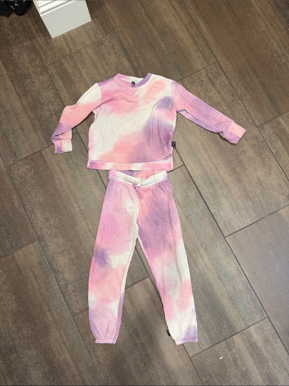 Kids Tie-Dye Pink & Purple Thermal Pajama Set Size 5